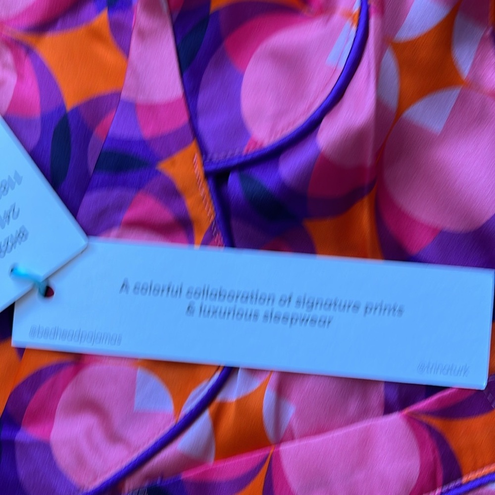BedHead Pink Purple Floral Geometric Satin Pajama Set - Picture 4 of 12